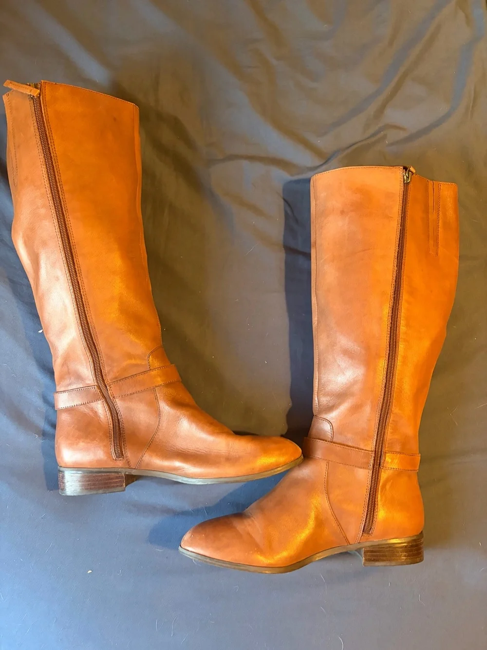Classic Tall Leather Riding Boots - Cognac Brown